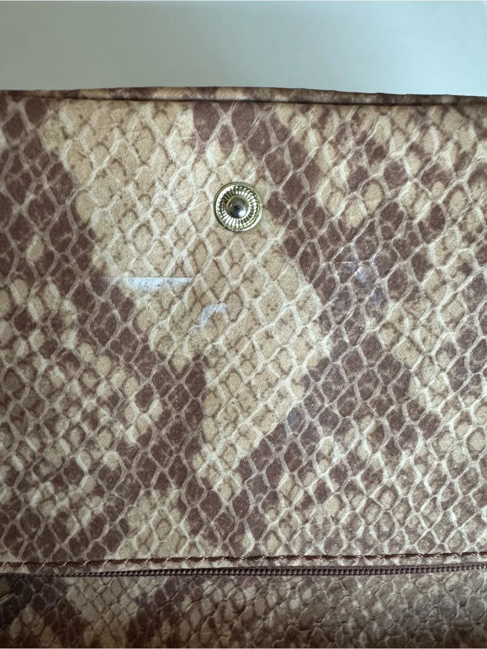 Brown Snake-Print Chain Strap Wristlet Clutch